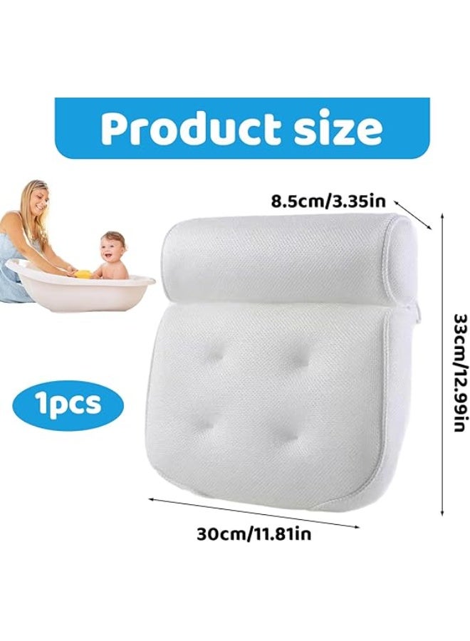 Bath Pillows For Head And Neck, Waterproof Bath Cushion With 6 Suction Cups, Non-Slip Bathtub Pillow For Comfortable Soaking, Comfortable Spa Bath Pillow For Bathtub, White - Image 2